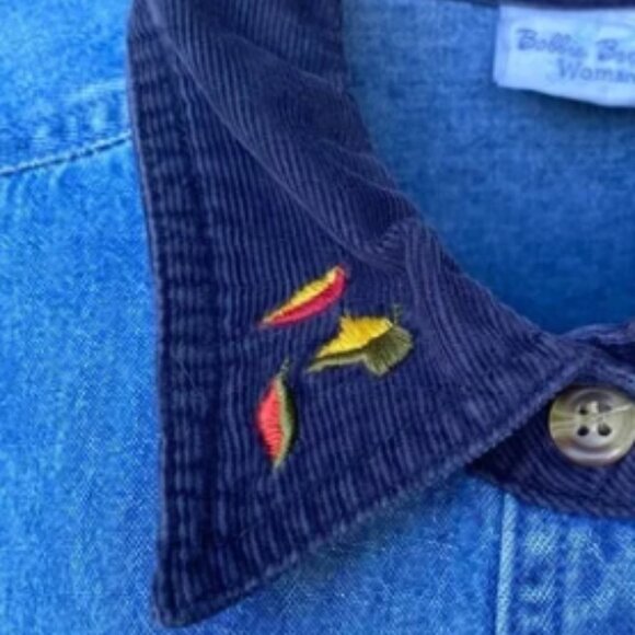 Vintage Bobbie Brooks Denim Corduroy Embroidered Fall Long Sleeve Button Shirt L - Picture 6 of 6